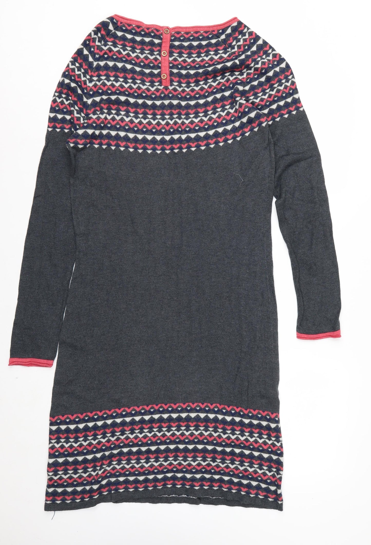Weird Fish Women’s Grey Geometric Knit Jumper Dress Size 14