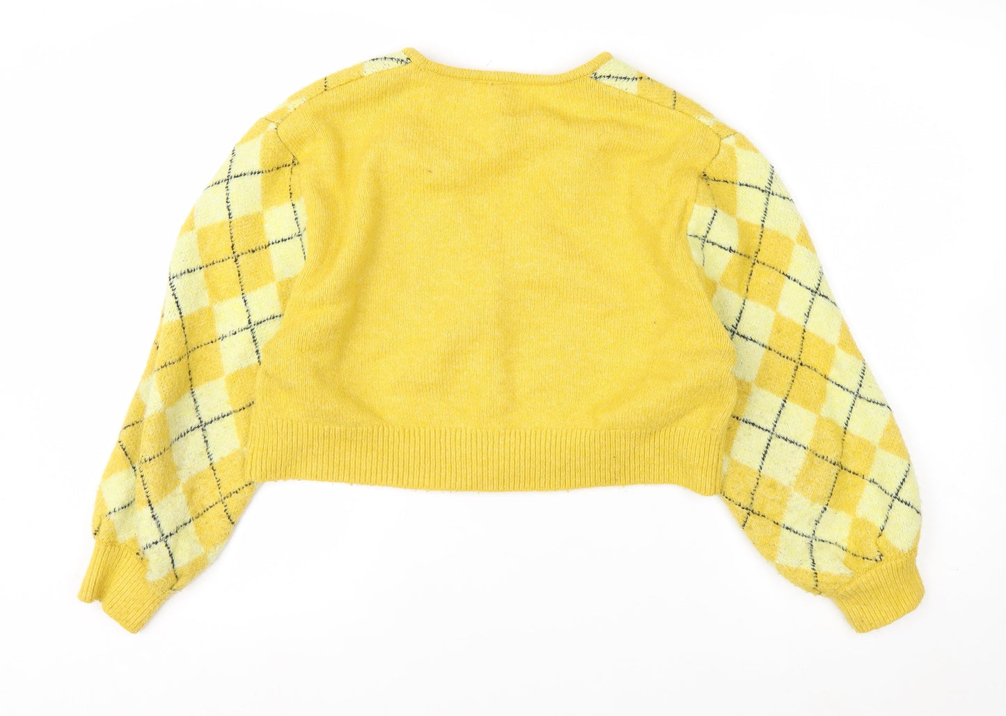 H&M Divided Women Yellow Argyle V-Neck Cropped Cardigan Size S