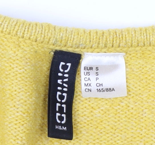 H&M Divided Women Yellow Argyle V-Neck Cropped Cardigan Size S