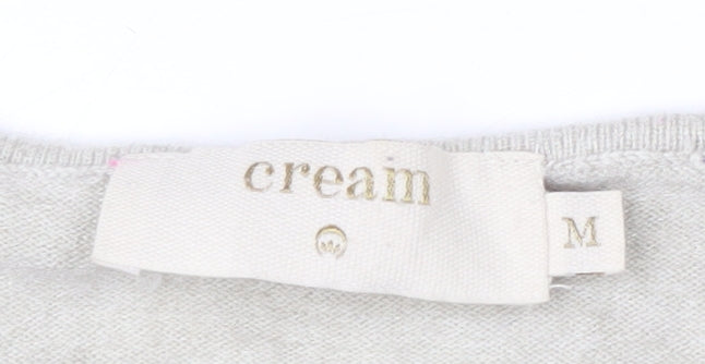 Cream Women's Beige Navy Striped V-Neck Pullover Jumper Size M