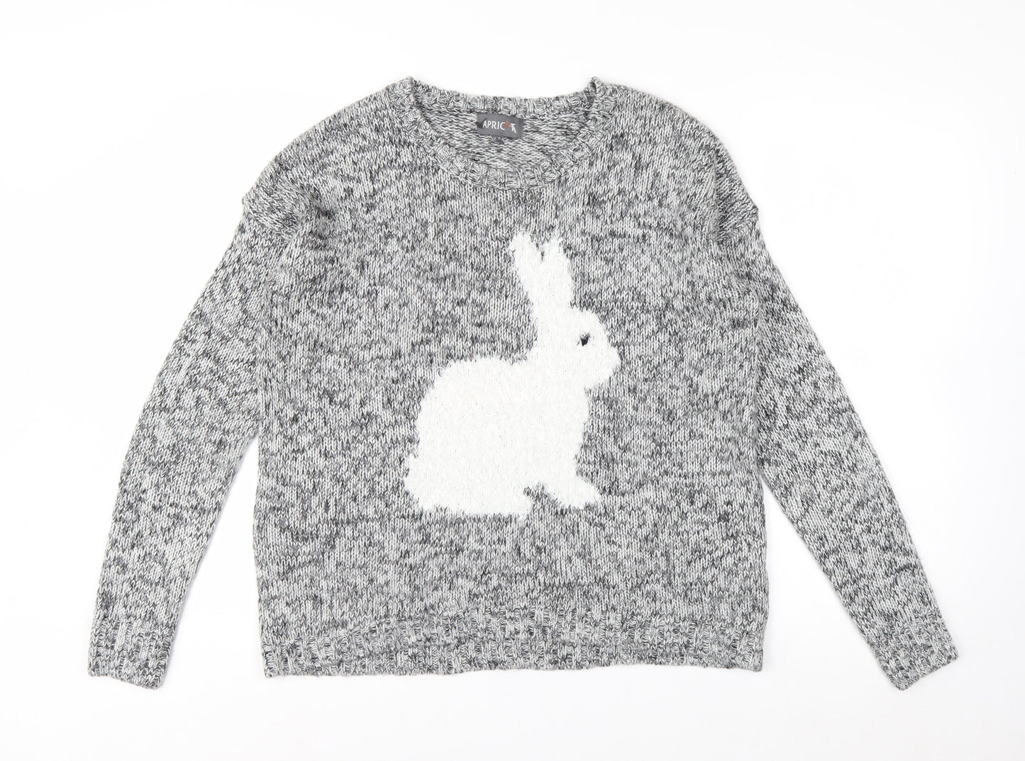 Apricot Women’s Grey Bunny Knit Jumper UK 12 Long Sleeve Pullover