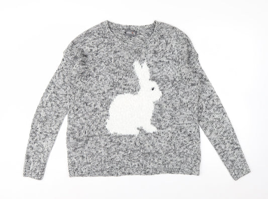 Apricot Women’s Grey Bunny Knit Jumper UK 12 Long Sleeve Pullover