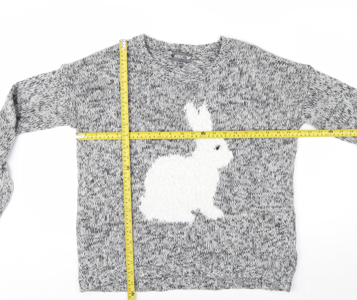 Apricot Women’s Grey Bunny Knit Jumper UK 12 Long Sleeve Pullover