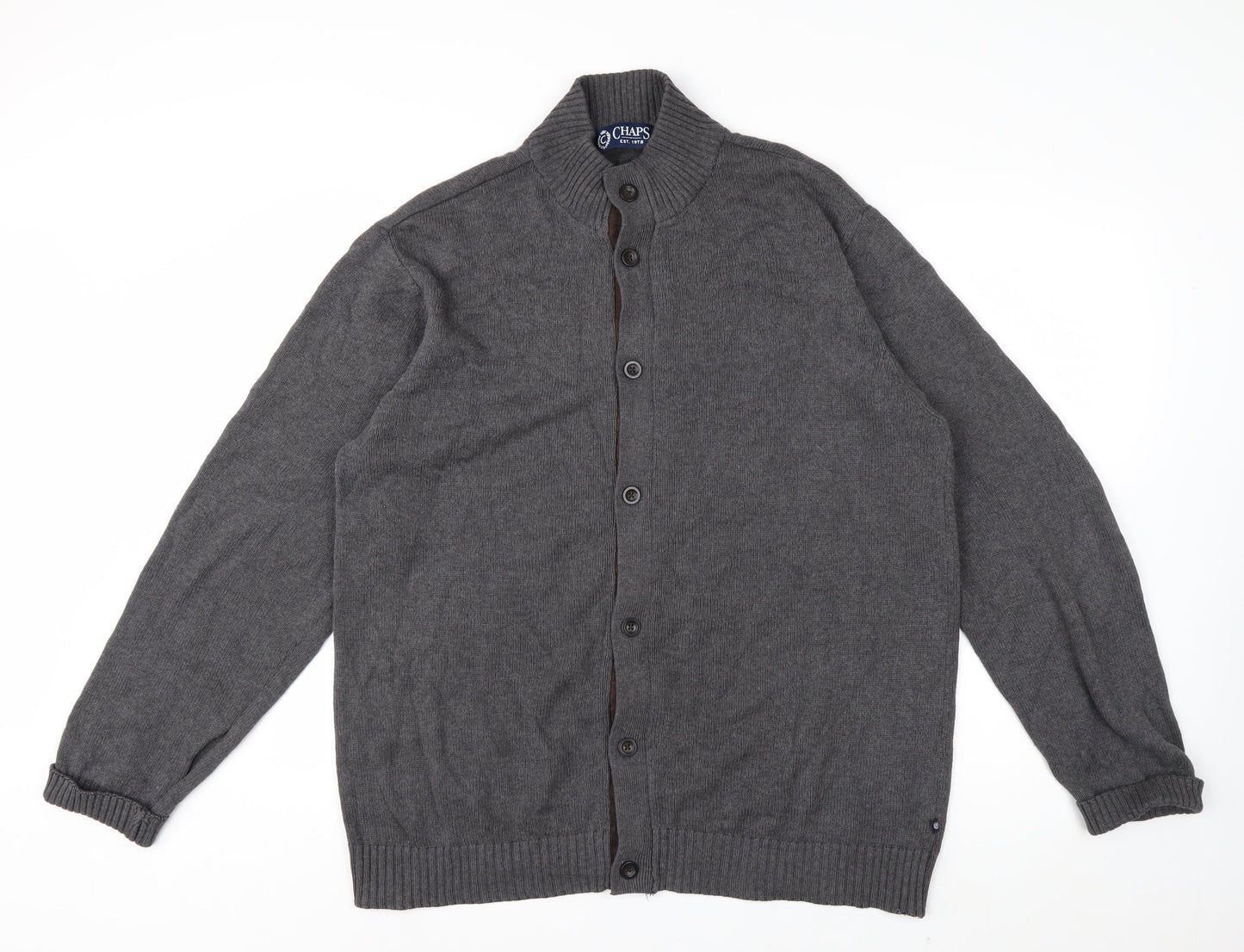 Chaps Men's Grey Cotton Button Cardigan High Neck L