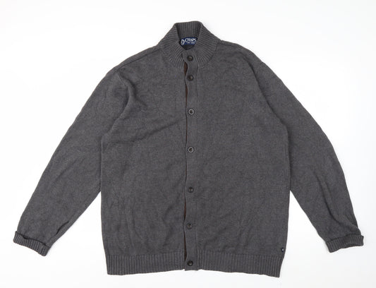 Chaps Men's Grey Cotton Button Cardigan High Neck L