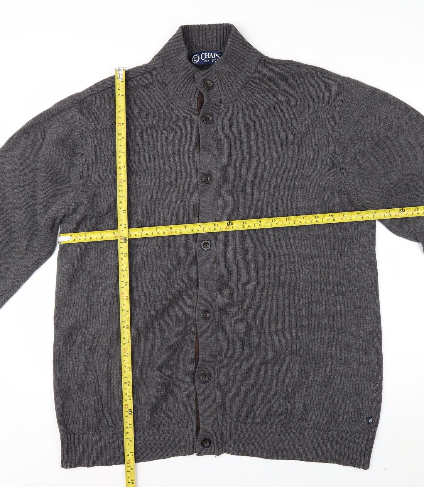 Chaps Men's Grey Cotton Button Cardigan High Neck L