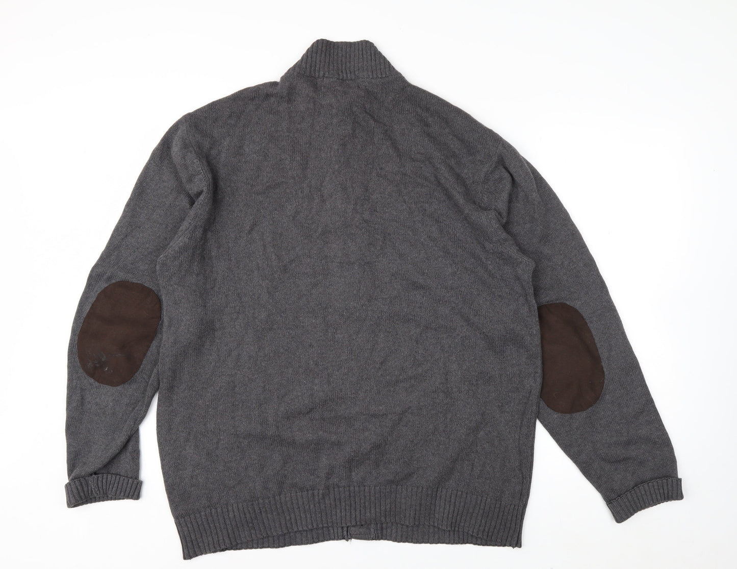 Chaps Men's Grey Cotton Button Cardigan High Neck L