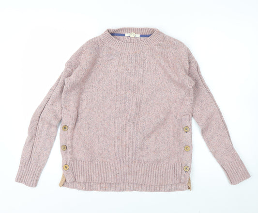 White Stuff Women's Pink Button Side Merino Wool Cotton Jumper UK 10