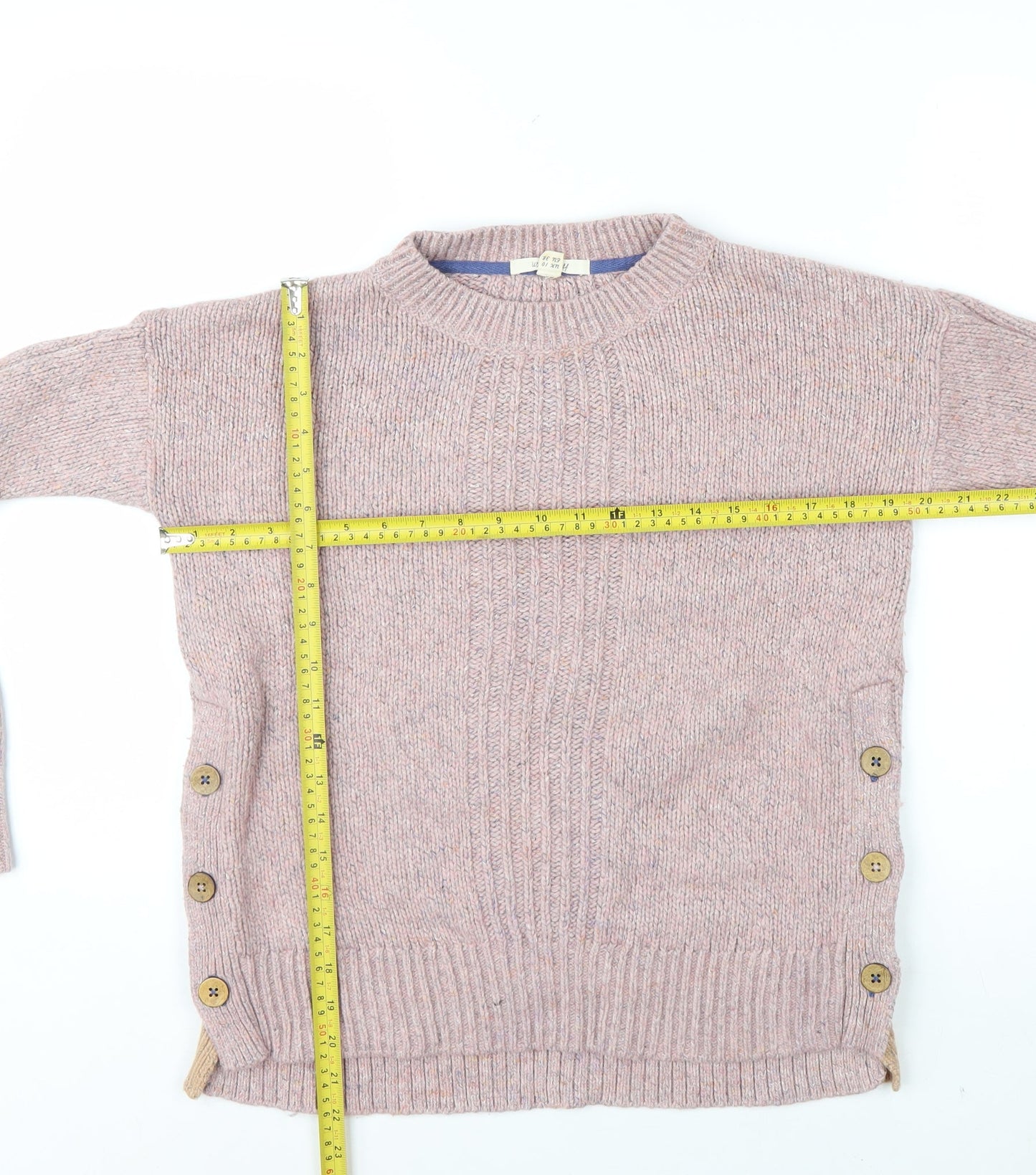 White Stuff Women's Pink Button Side Merino Wool Cotton Jumper UK 10