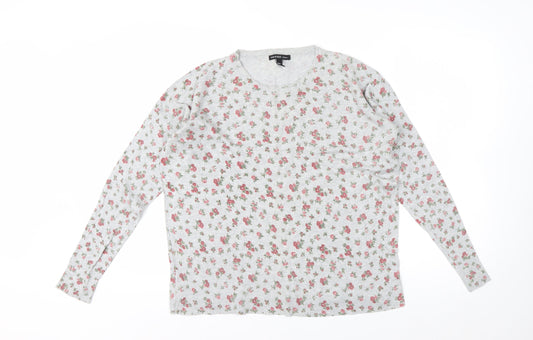 Preloved Mango Women’s Grey Floral Long Sleeve Cotton Blend T-Shirt Size L - Front