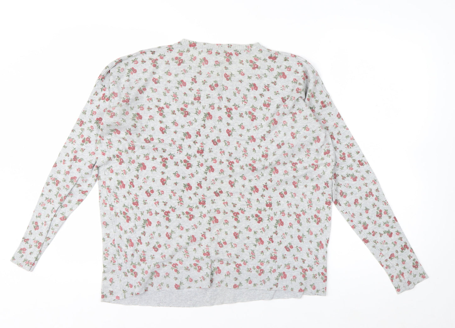 Mango Women’s Grey Floral Long Sleeve Cotton Blend T-Shirt Size L