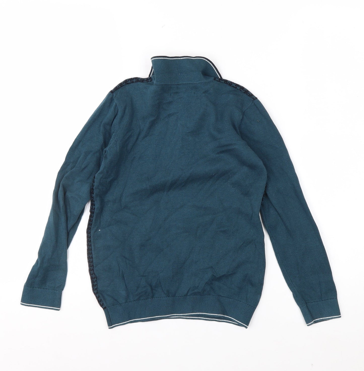 Next Boys Blue Long Sleeve Cotton Polo Shirt 8 Years Geometric Pattern