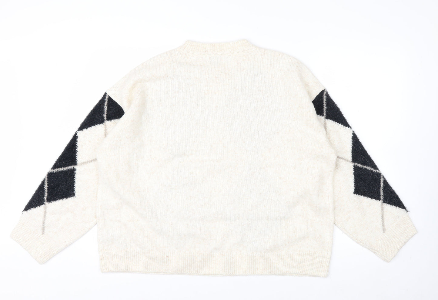 Marks and Spencer Women Beige Argyle Knit Jumper L Wool Blend