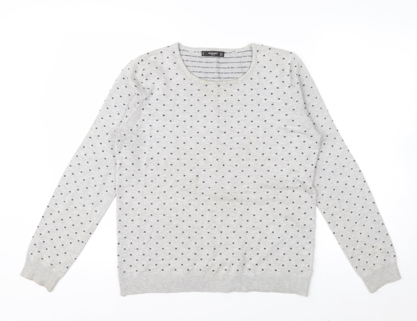 Mango Women Grey Polka Dot Crew Neck Long Sleeve Pullover Jumper Size 12