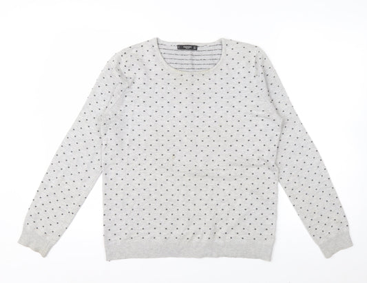Mango Women Grey Polka Dot Crew Neck Long Sleeve Pullover Jumper Size 12