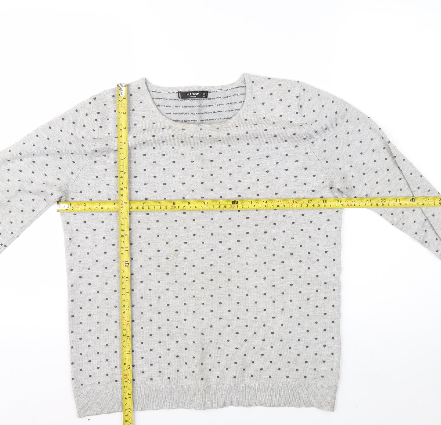 Mango Women Grey Polka Dot Crew Neck Long Sleeve Pullover Jumper Size 12