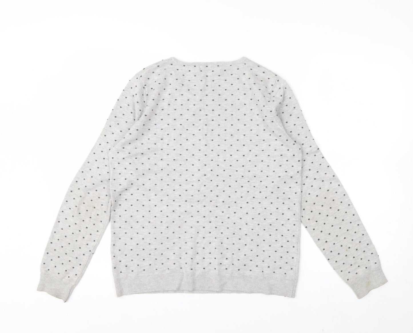 Mango Women Grey Polka Dot Crew Neck Long Sleeve Pullover Jumper Size 12