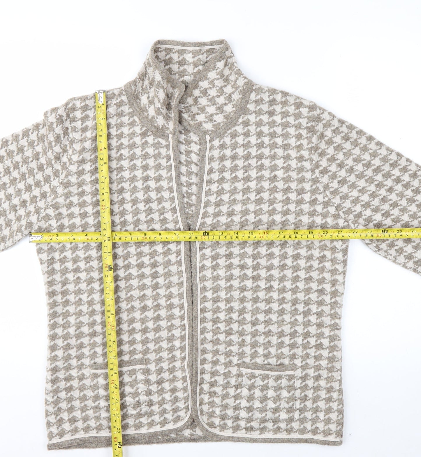 Windsmoor Women Beige Houndstooth Collared Cardigan Size L
