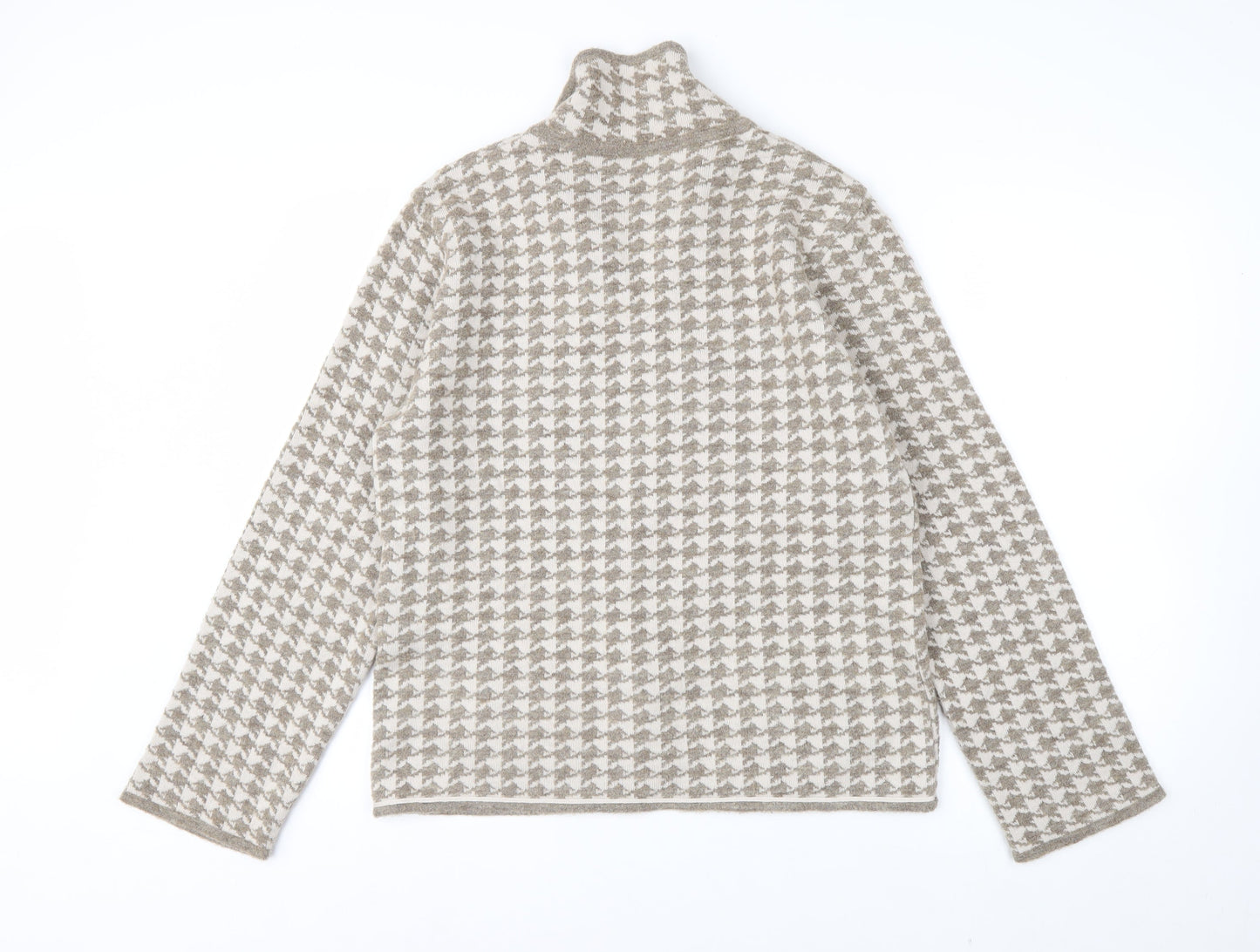 Windsmoor Women Beige Houndstooth Collared Cardigan Size L