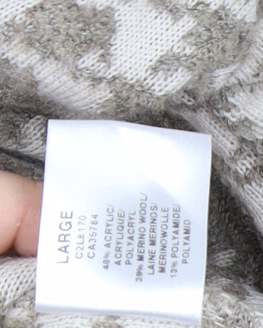 Windsmoor Women Beige Houndstooth Collared Cardigan Size L