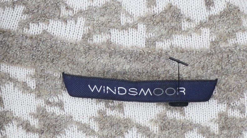 Windsmoor Women Beige Houndstooth Collared Cardigan Size L