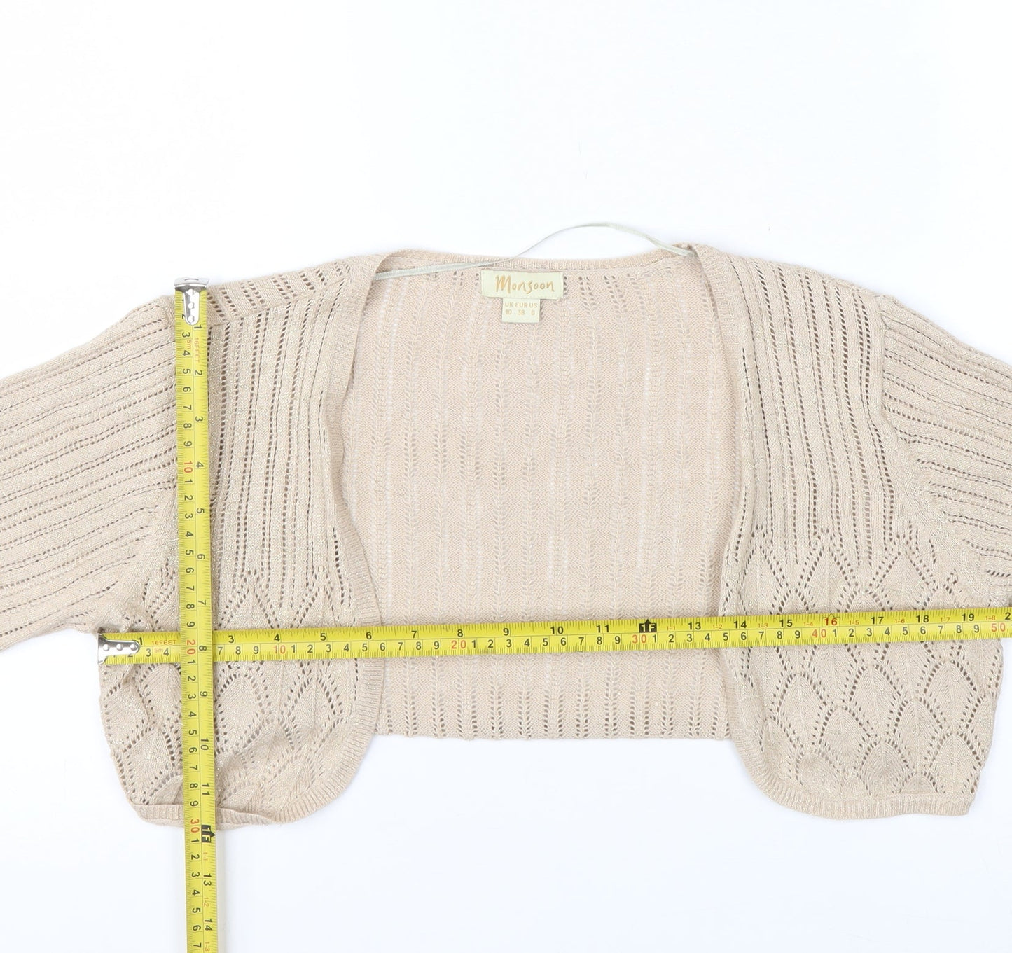 Monsoon Women Beige Cotton Knit Shrug Cardigan Size 10