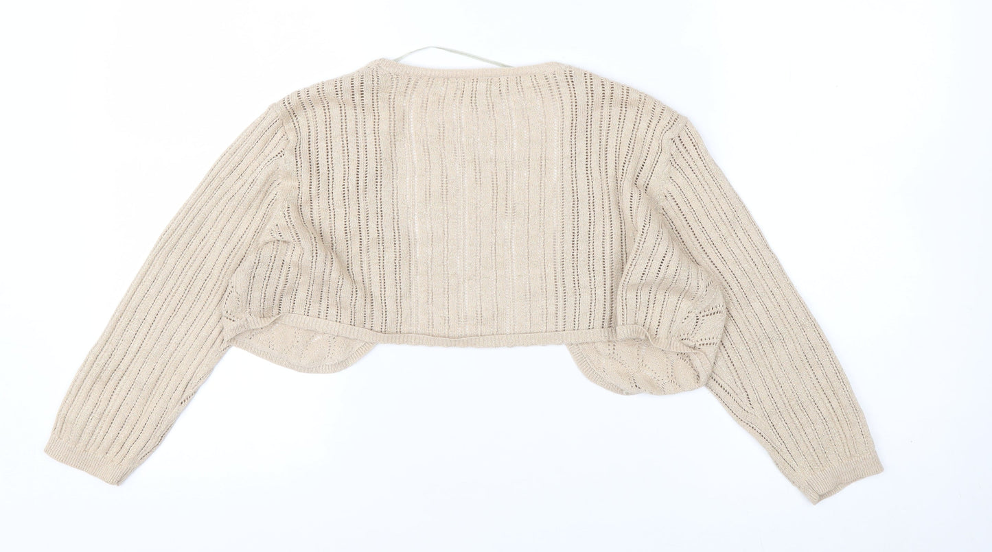 Monsoon Women Beige Cotton Knit Shrug Cardigan Size 10