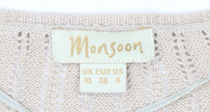 Monsoon Women Beige Cotton Knit Shrug Cardigan Size 10