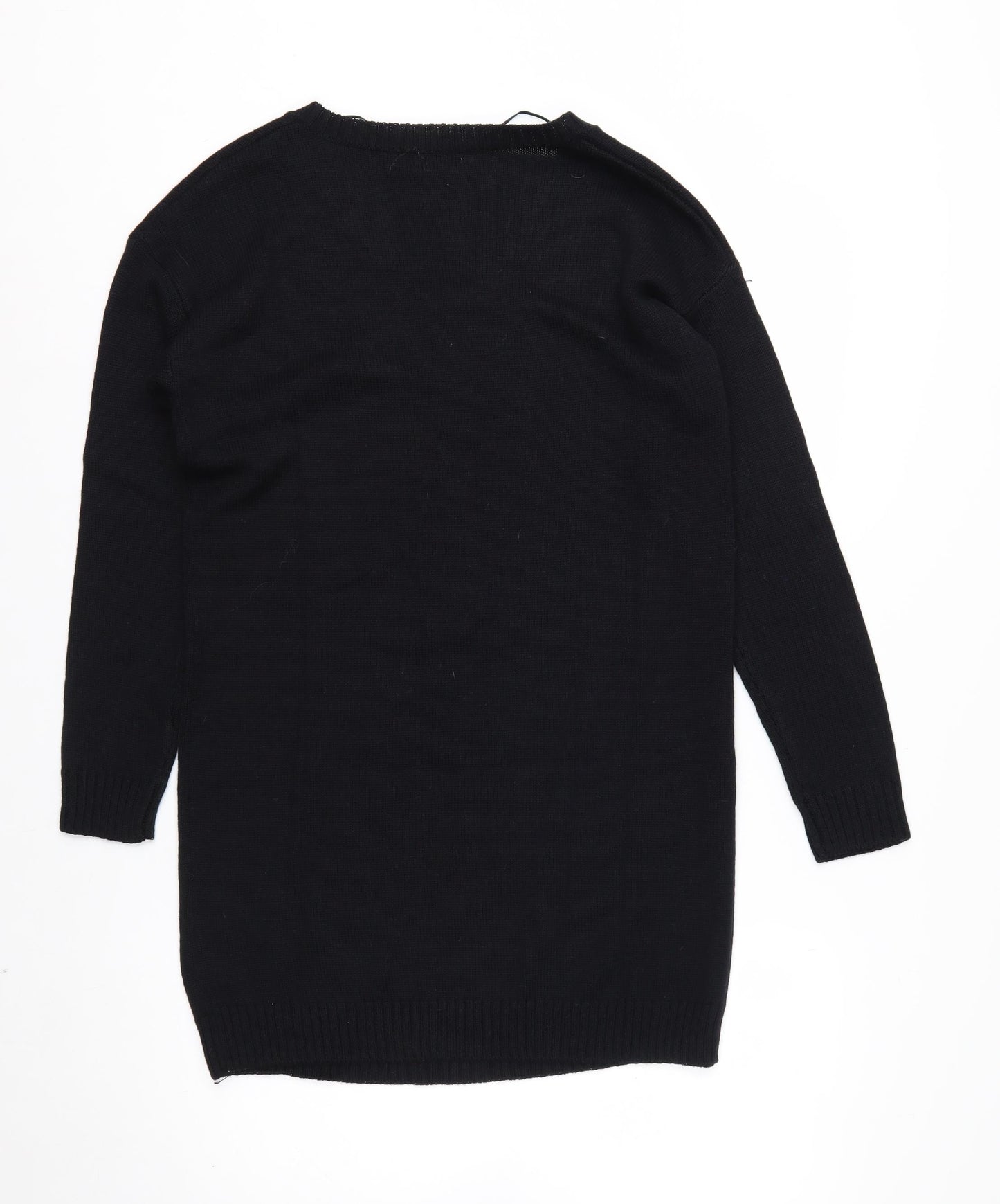 TrulyMine Womens Black V-Neck Long Sleeve Pullover Jumper Size 8