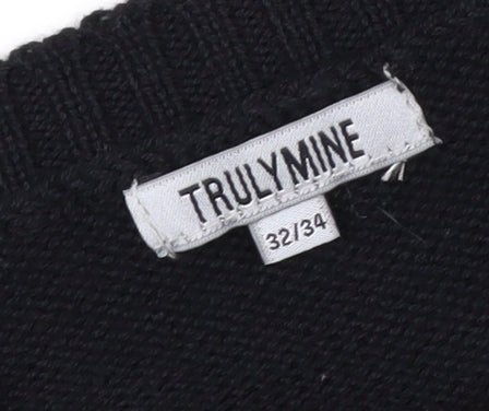 TrulyMine Womens Black V-Neck Long Sleeve Pullover Jumper Size 8