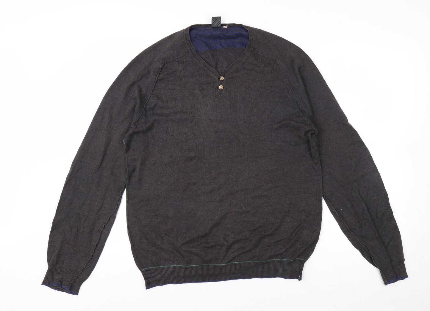 White Stuff Men's Grey Linen Cotton Henley Jumper Size S