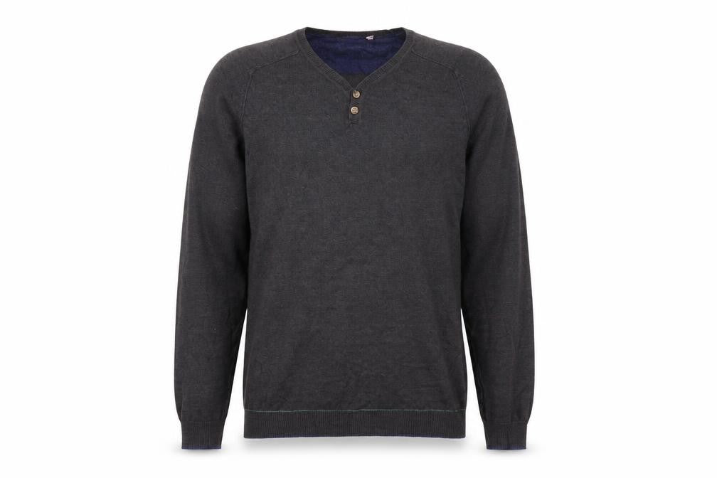 White Stuff Men's Grey Linen Cotton Henley Jumper Size S