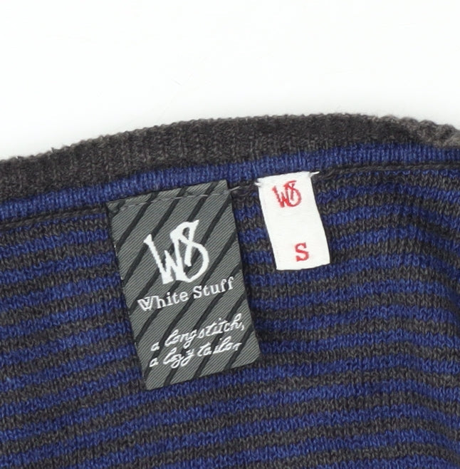 White Stuff Men's Grey Linen Cotton Henley Jumper Size S
