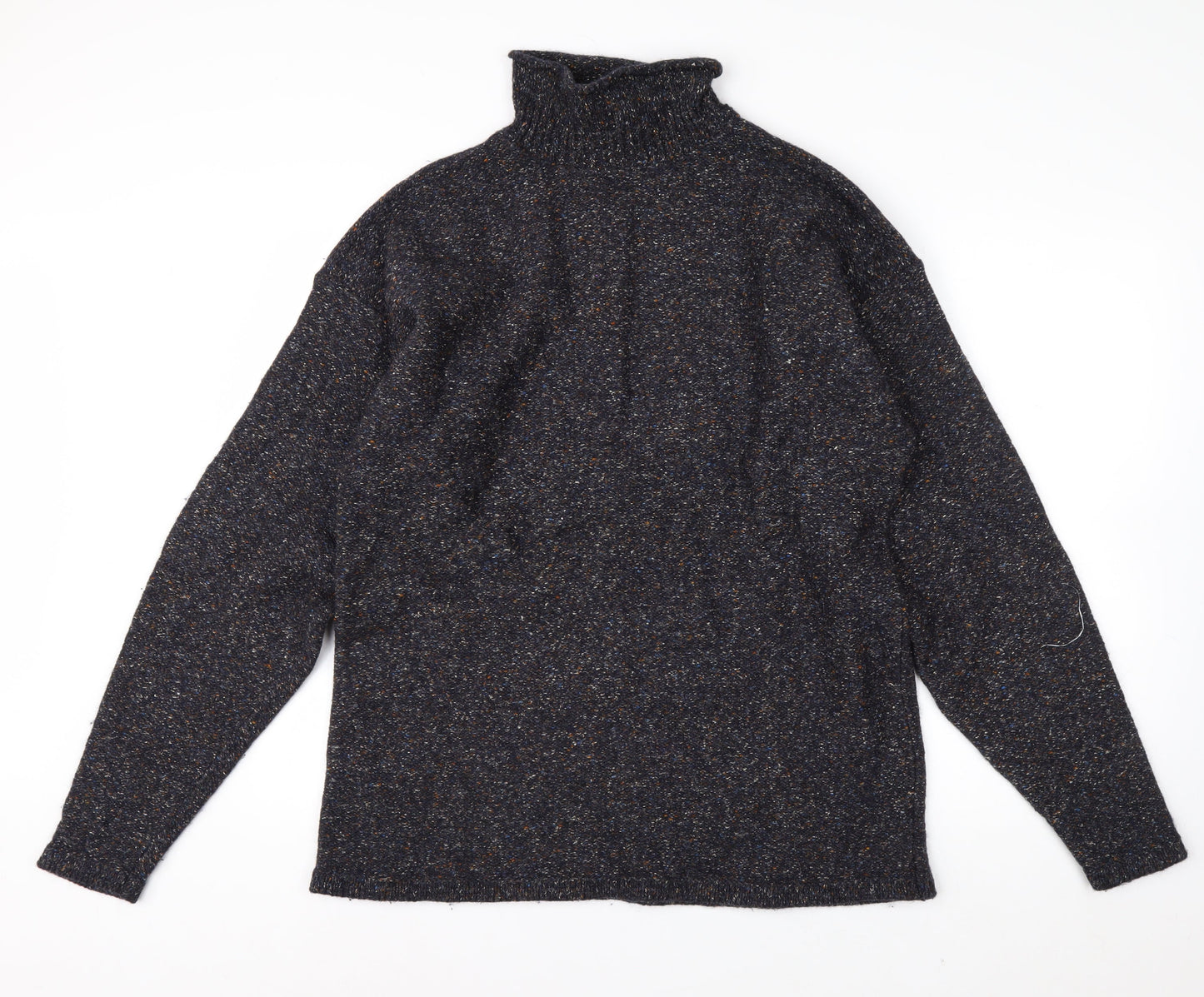 The Look Men's Blue Wool Silk Roll Neck Jumper Size L
