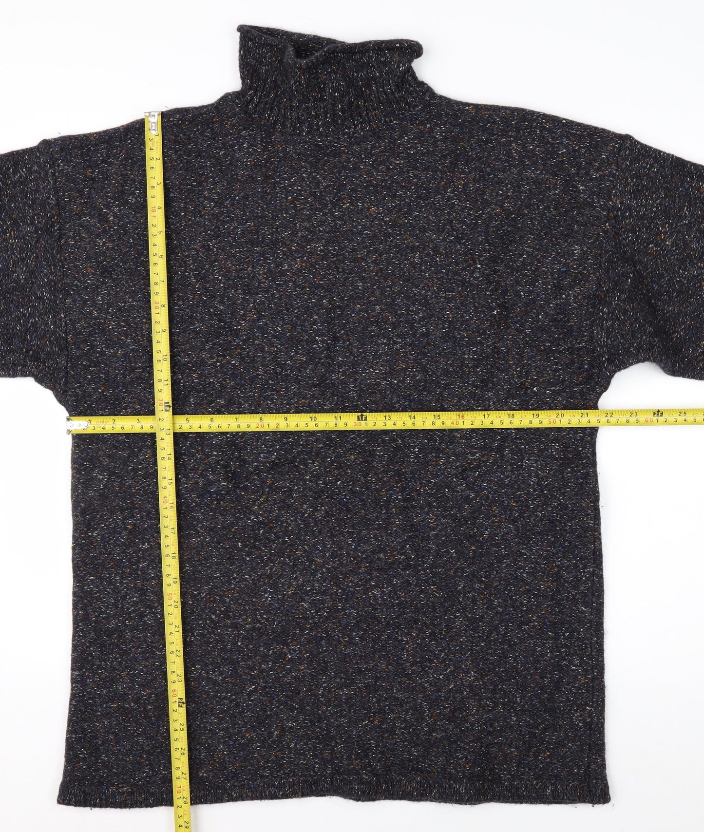 The Look Men's Blue Wool Silk Roll Neck Jumper Size L