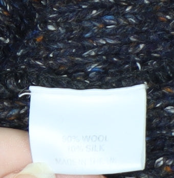 The Look Men's Blue Wool Silk Roll Neck Jumper Size L