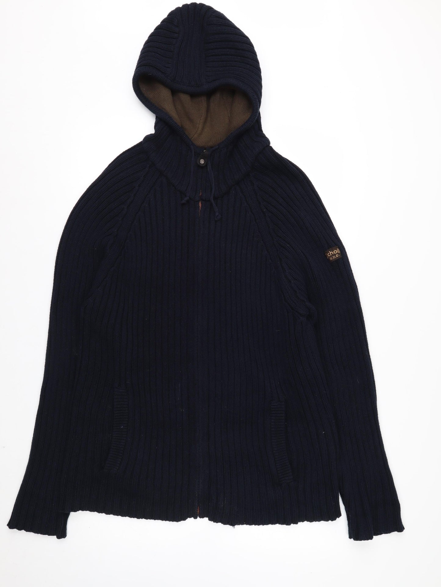 Schott NYC Men's Blue XL Full Zip Hooded Cotton Jumper