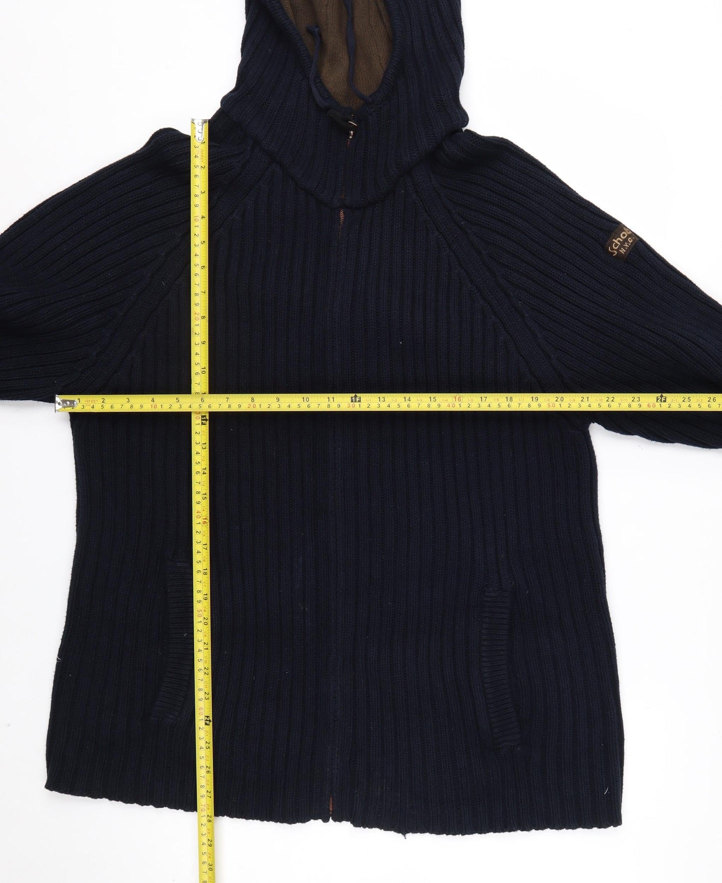 Schott NYC Men's Blue XL Full Zip Hooded Cotton Jumper