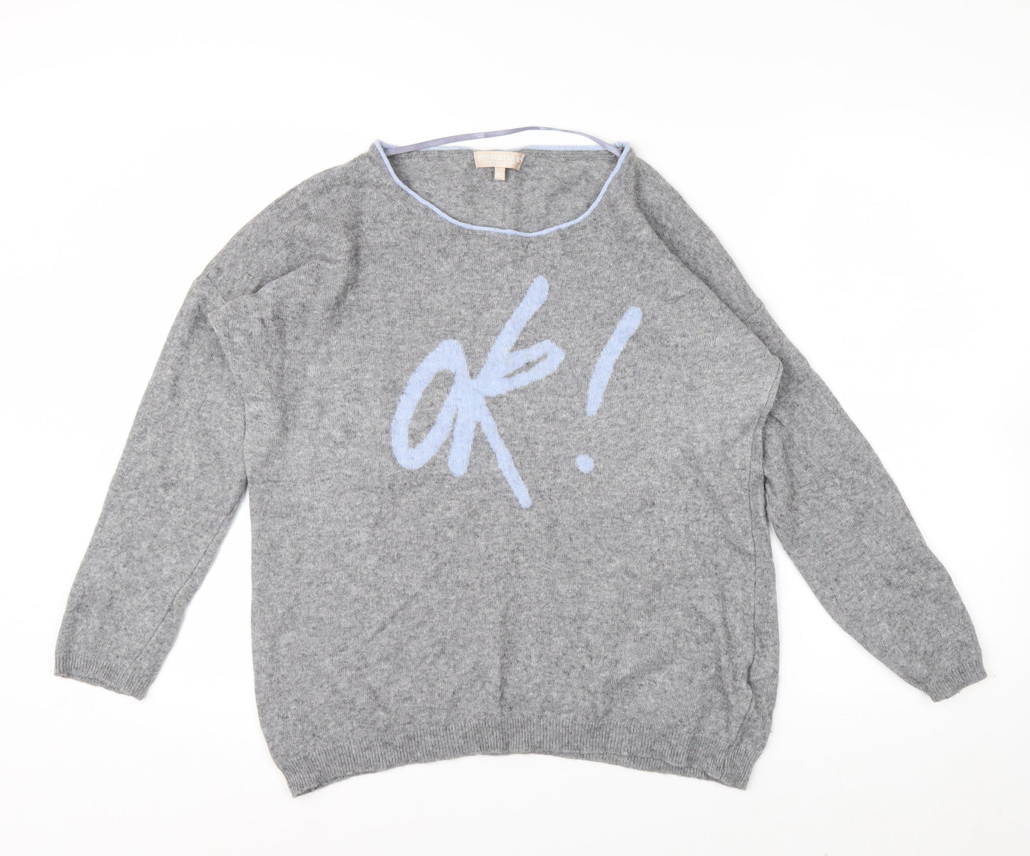 Benedetta B Womens Grey 'OK!' Crew Neck Wool Cashmere Jumper XL