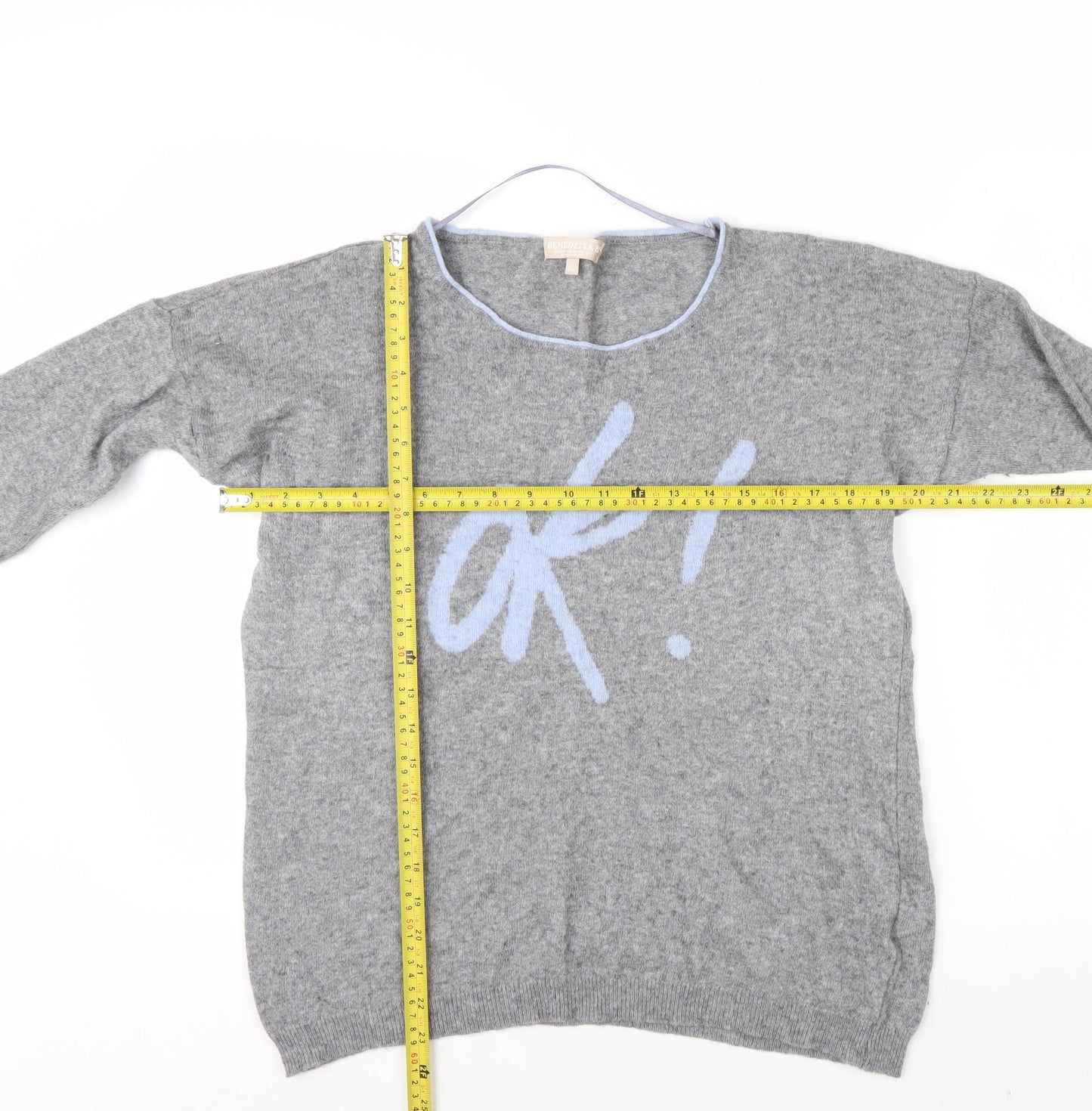 Benedetta B Womens Grey 'OK!' Crew Neck Wool Cashmere Jumper XL