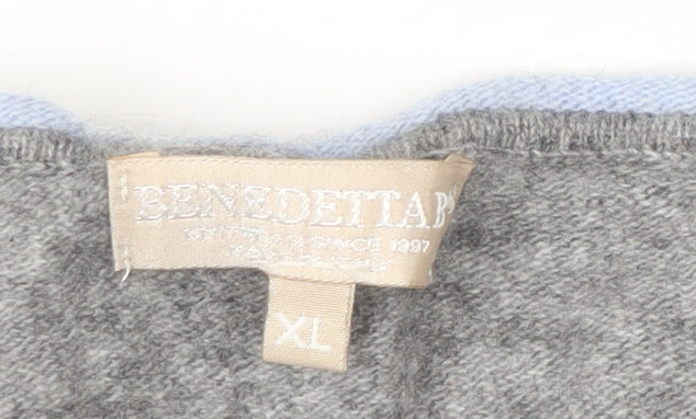 Benedetta B Womens Grey 'OK!' Crew Neck Wool Cashmere Jumper XL