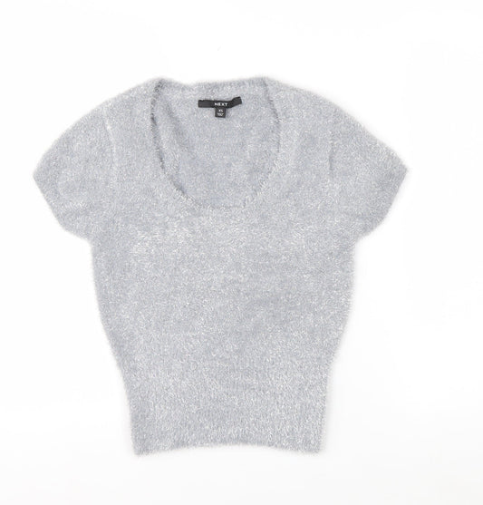 Next Women’s Grey Metallic Short Sleeve Pullover Jumper XS