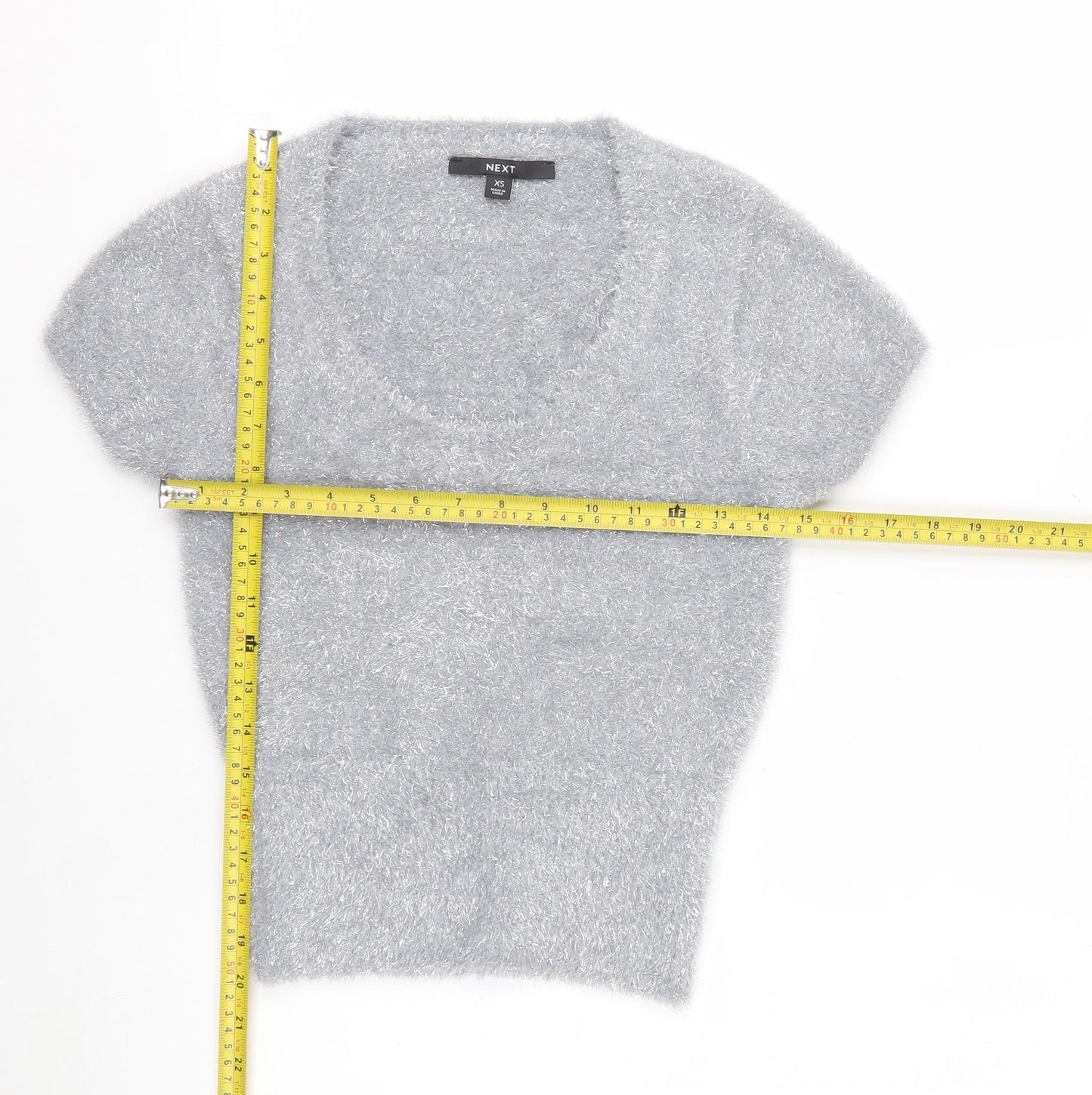 Next Women’s Grey Metallic Short Sleeve Pullover Jumper XS
