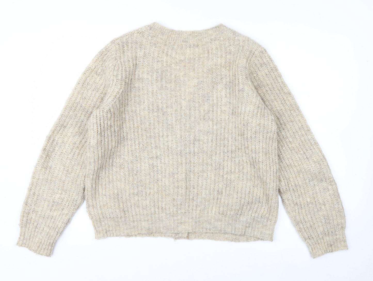Jacqueline de Yong Womens Beige L Button Cardigan Knit V-Neck Jumper