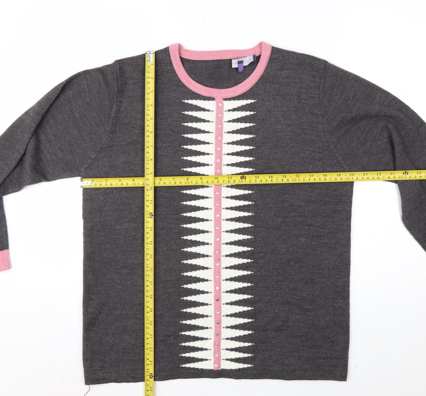 Autonomy Womens Grey Pink Cardigan Medium Acrylic Knit Long Sleeve