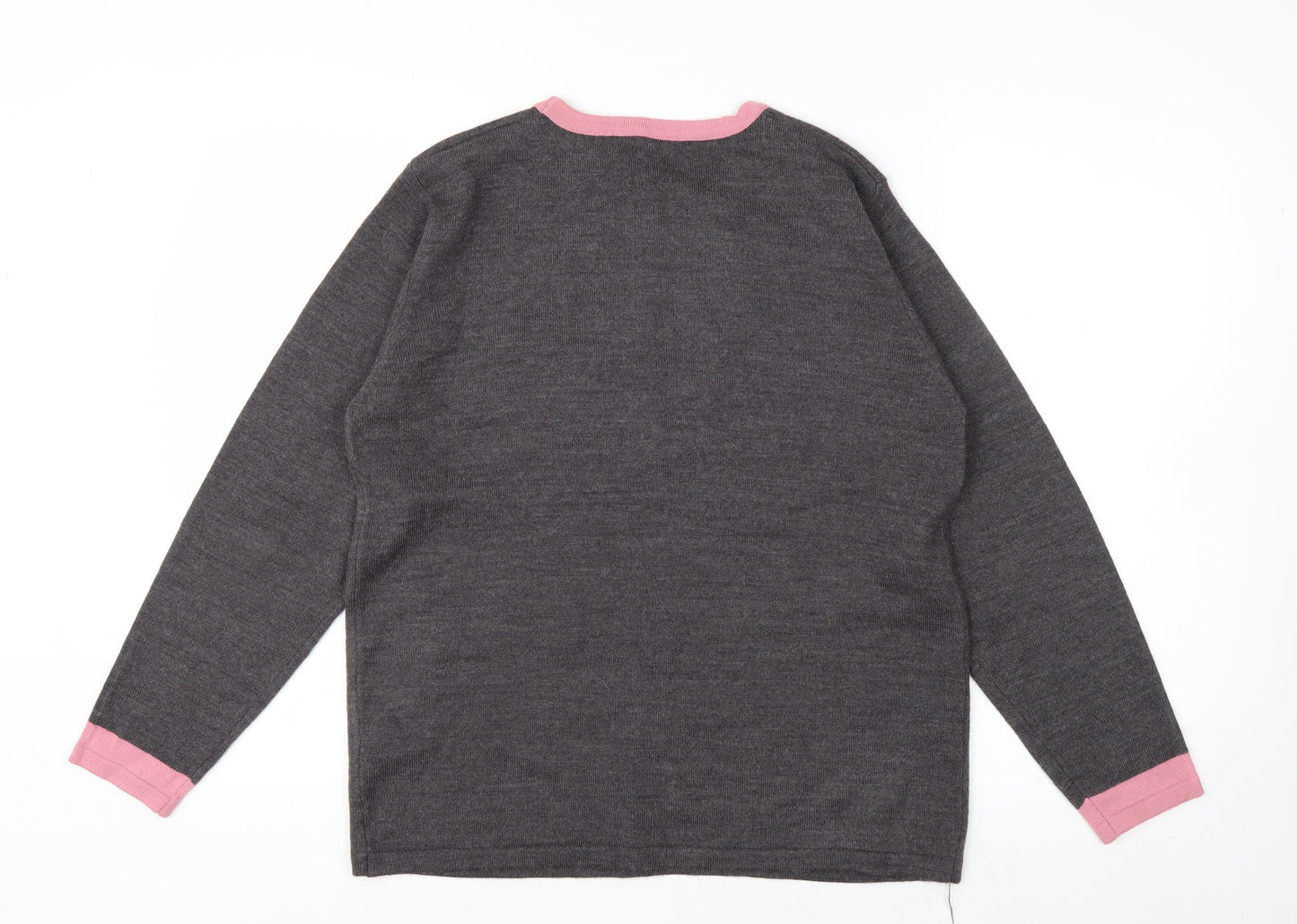 Autonomy Womens Grey Pink Cardigan Medium Acrylic Knit Long Sleeve