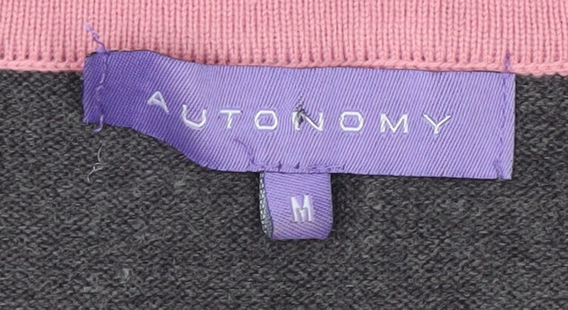 Autonomy Womens Grey Pink Cardigan Medium Acrylic Knit Long Sleeve