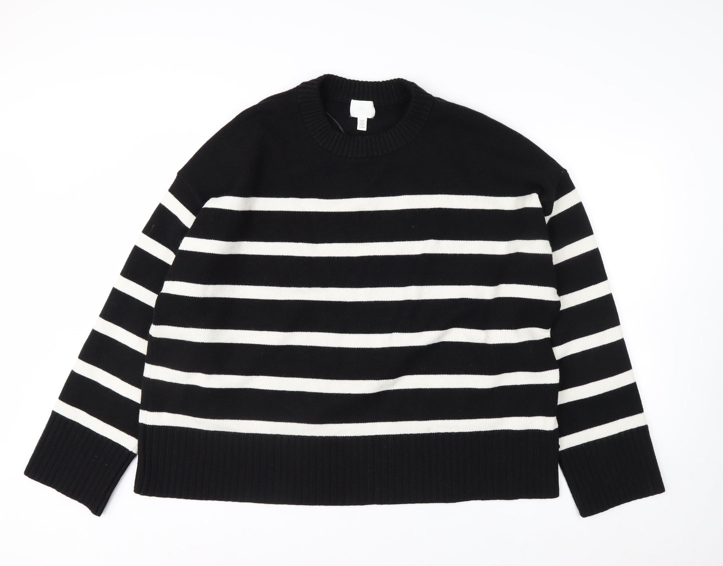 H&M Women's Black White Striped Crew Neck 3XL Pullover Jumper
