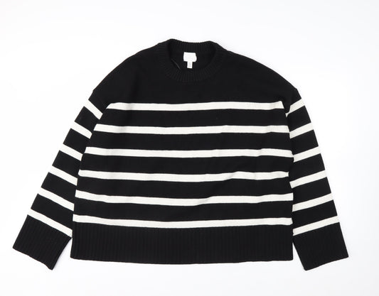H&M Women's Black White Striped Crew Neck 3XL Pullover Jumper
