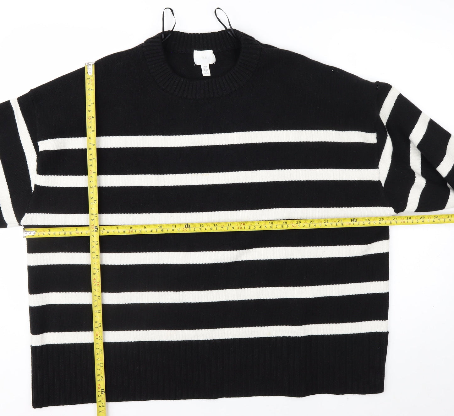 H&M Women's Black White Striped Crew Neck 3XL Pullover Jumper